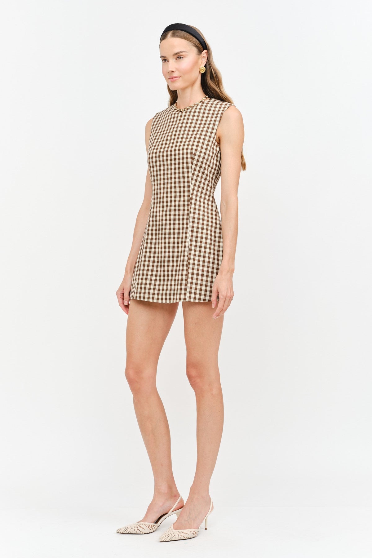 Ky gingham mini dress in brown