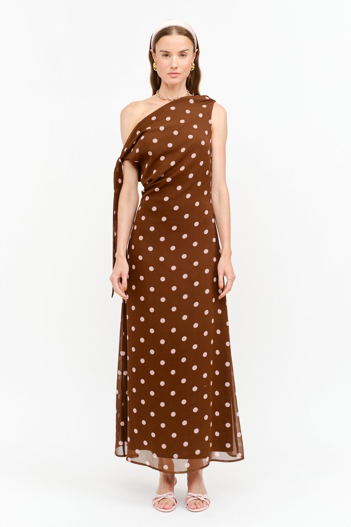 Brooklyn polka dot maxi dress in brown