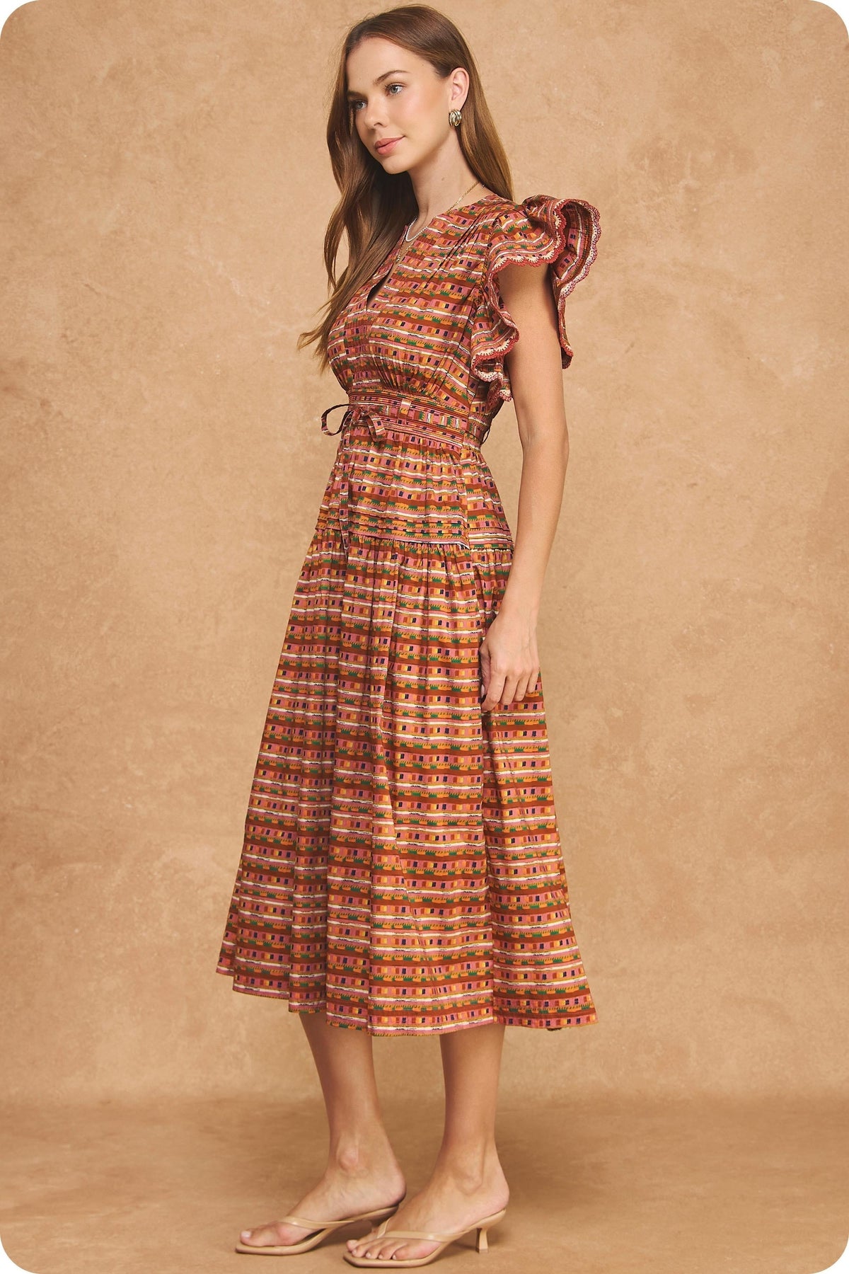 Layla midi dress in terracotta