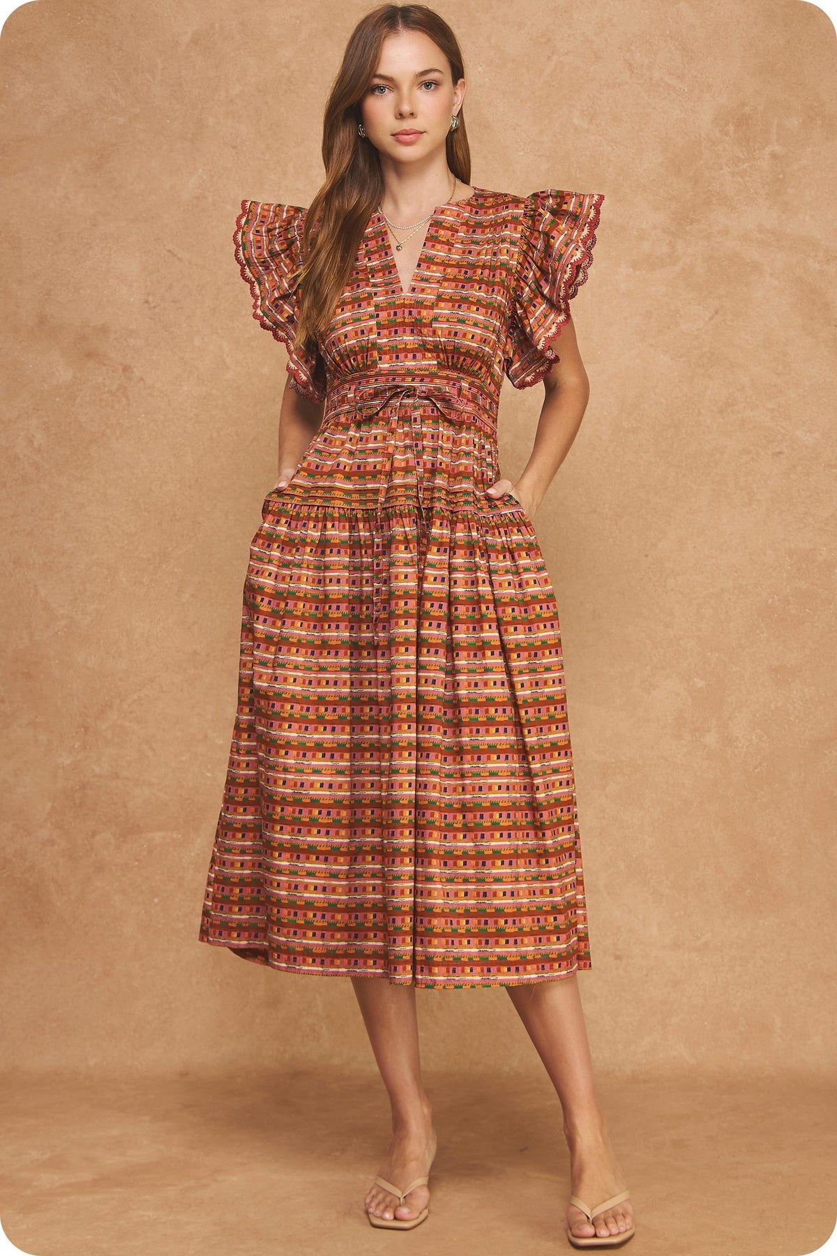 Layla midi dress in terracotta